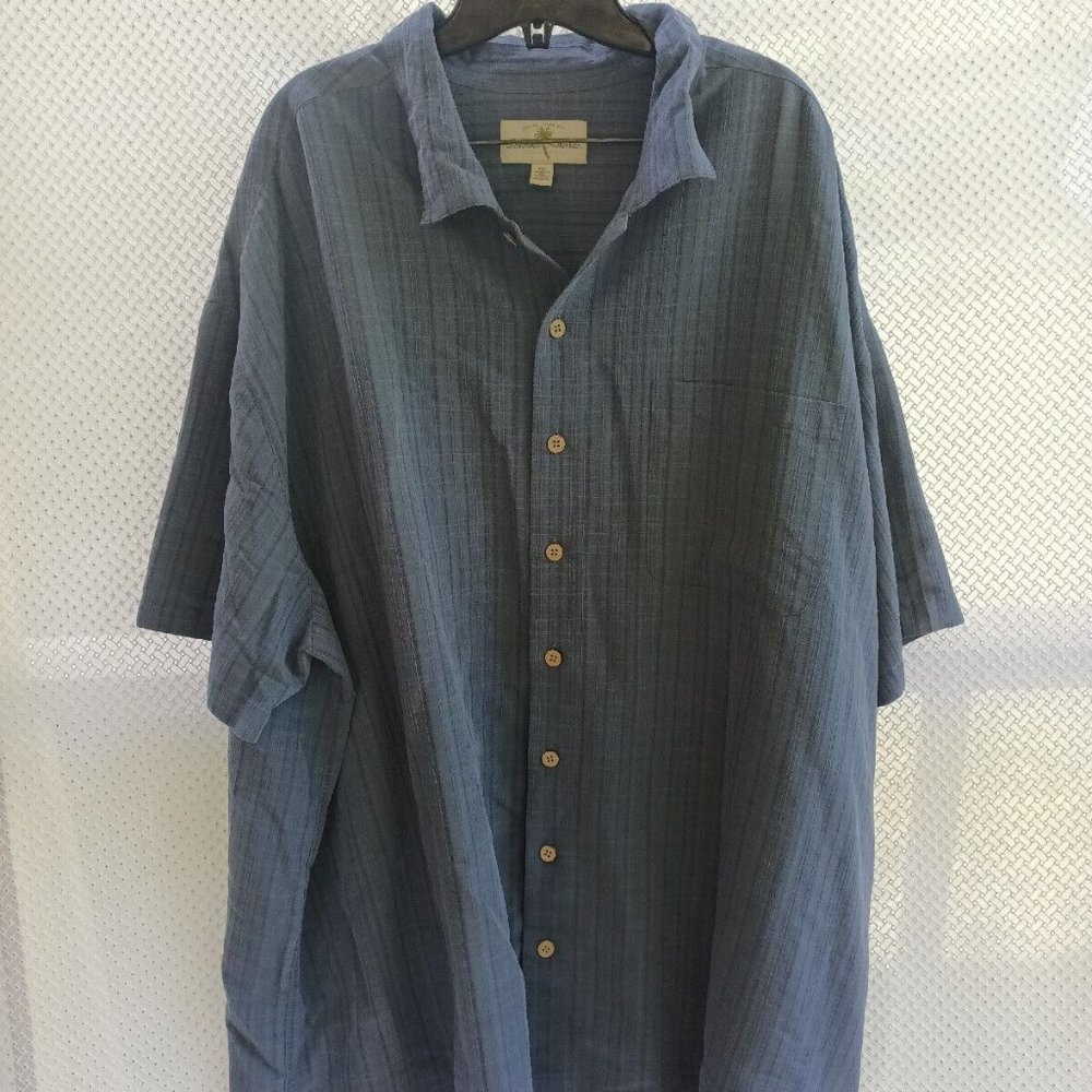 Island Shores Mens Size 4XLT Short Sleeve Button Down Grey Plaid Shirt